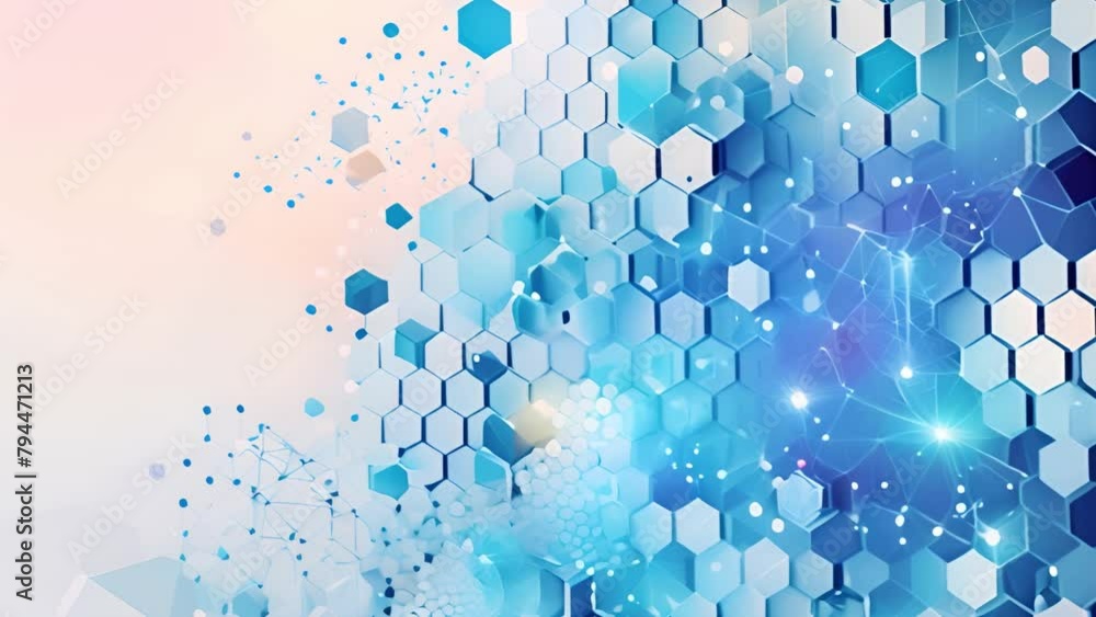 Poster blue and white hexagonal shapes background