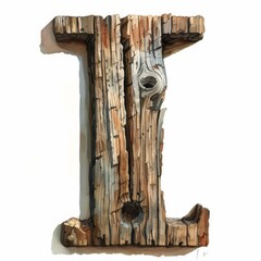 Rustic 3D Wooden Letter L With Metal Bolts Isolated On White Background