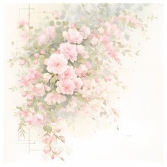 Serene and Stylized Artwork with Blossoming Flowers in Pink Hues on a Pure White Background