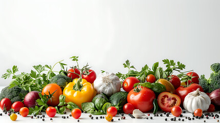 Organic food background and Copy space, Food photography different fruits and vegetables isolated...