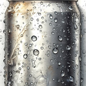 Refined 280 ml aluminum soda can in sleek chrome finish with shimmering water droplets. Ideal for showcasing premium beverages.