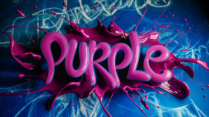 Mesmerizing and vibrant colorful liquid paint splash forming the word 'purple'  in a creative and artistic typography concept style.
