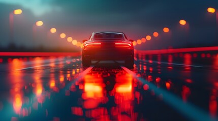 car on the road in the evening Ai generative HD 8K wallpaper Stock Photographic Image. An HD...