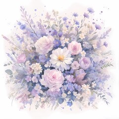 Exquisite Watercolor Floral Composition Featuring Individual Flowers in Pastel Hues