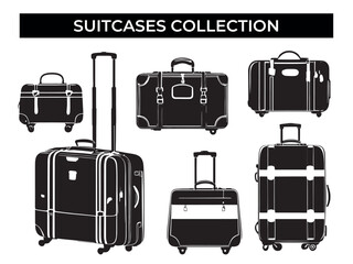 Set of Suitcases Silhouettes on White Background