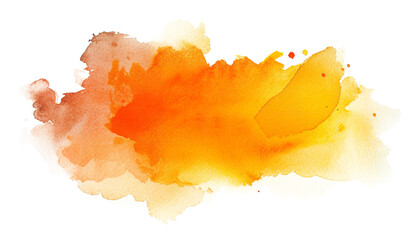 Abstract yellow red watercolor paint brush stroke flow texture PNG transparent background isolated graphic resource. Vibrant mixed color orange art shape design