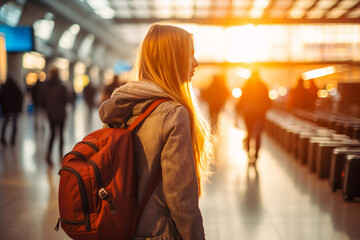 people waiting for travel at airport. subject is blurred.