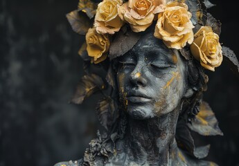 Artistic portrait of a face with flowers