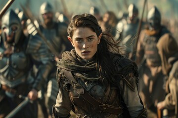 Obraz premium Fierce warrior woman leading an army