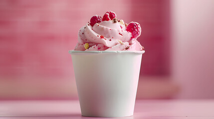 raspberry and white chocolate ice cream in paper cup