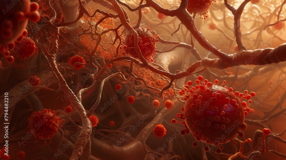 Aufkleber a microscopic glimpse of an elaborate network of capillaries the smallest vessels in the body. red c