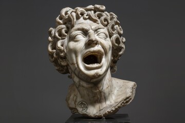 Dramatic Marble Sculpture of Screaming Face