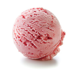 Single Scoop of Strawberry Ice Cream Against White Background