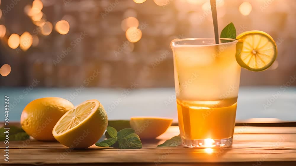 Aufkleber refreshing lemonade with sliced lemons generative ai