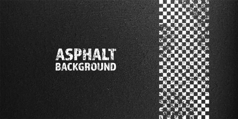 Asphalt road with white cracked lane marking, concrete highway surface, texture. Street traffic line, road dividing strip. Pattern with grainy structure, grunge stone background. Vector illustration