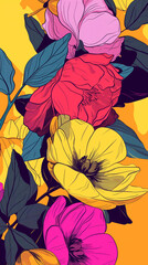 flowers blossom in pop art style for postcards