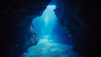 Defocused Through the ethereal haze of the ocean a captivating sight awaits. The mysterious underwater cave is filled with treasures their details blurred by the defocused background .