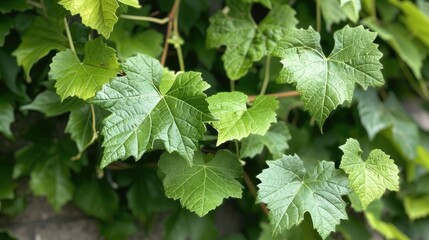 Naklejka premium Fresh Green Leaves Adorning Grapevine in the Yard