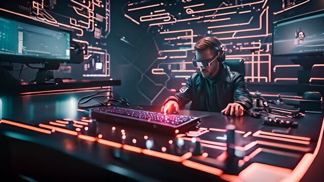 Man Sitting at Desk With Keyboard Generative AI