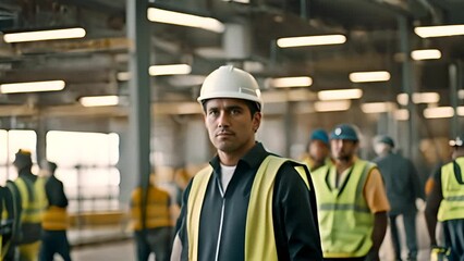 Group of Men in Hard Hats and Safety Vests Generative AI