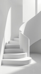Modern minimalist white staircase design in a bright room.