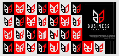 Luxury abstract shield lowercase letter A AA logo design set