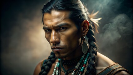 Timeless Traditions: Native American Man with Cultural Pride in Studio Portrait
