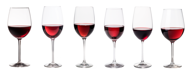set of isolated red wine glasses