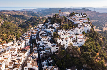 Aerial townscape of Casares, Malaga province, autonomous community of Andalusia, Spain.