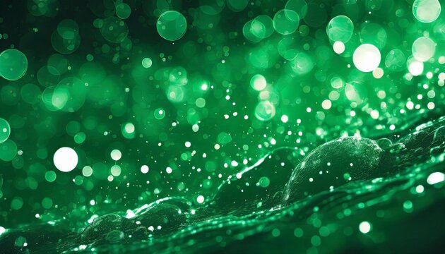 background wallpaper of abstract green and emerald malachite bokeh water splashes and bubbles blurred shiny glowing festive backdrop for xmas party holiday birthday invitation
