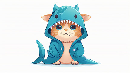 Cute cat wearing blue shark costume anime onesie