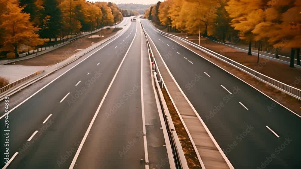 Aufkleber quiet highway flanked by trees in autumn generative ai