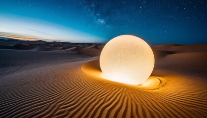 a close up on the surface of a desert with a light sphere illuminating the intricate textures of...