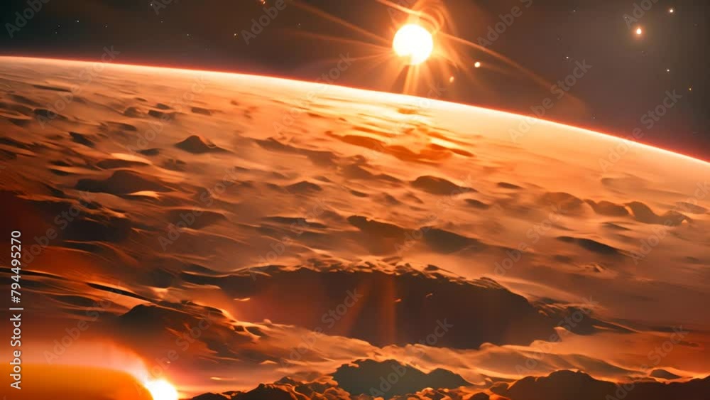 Poster sun shining over mars from space generative ai