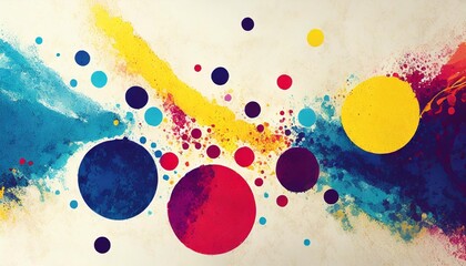 abstract modern art background style design with circles and spots in colorful blue yellow red and...
