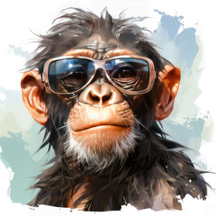 Watercolor Bonobo wearing sunglasses, clipart Illustration, Generative Ai