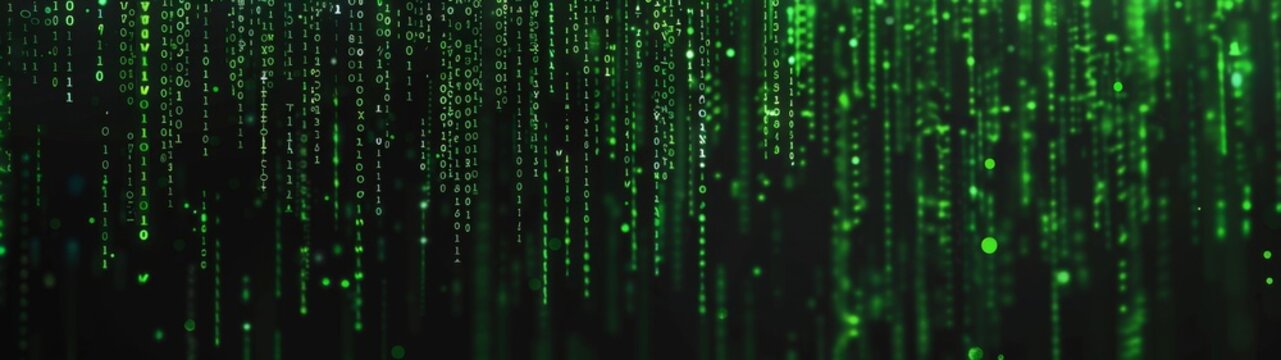 Crisp green binary code falling down on a black background Generative AI