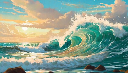 ocean waves cartoon illustration by vita