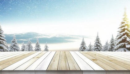 wooden terrace the blurred and christmas background concept wood white table top perspective in front of natural in the sky