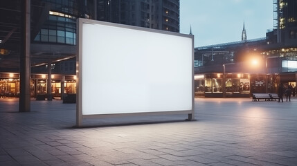 An outdoor advertising lightbox with an empty screen for displaying information.
