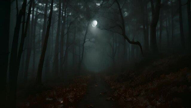 Dark Forest Path at Night Generative AI