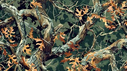 Obraz premium Silent Woods Camouflage: Seamless Vector Pattern Inspired by Real Trees