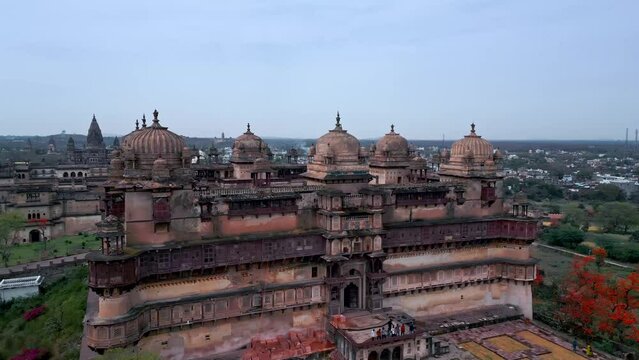 Orchha from drone, ancient Indian city of Madhya Pradesh, India from the air