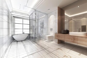 modern apartment interior design project in progress 3d rendering