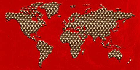 Global Crisis World Map Skull Pattern Red Background Social Concept