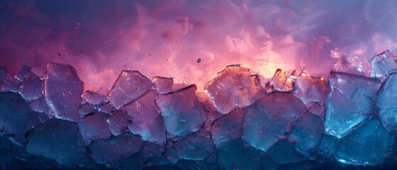Abstract Ice Texture with Cracked Surface, Ethereal Pink and Blue Glow