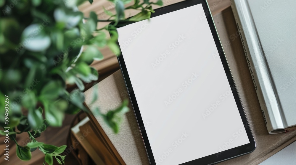 Poster blank mockup of an ereader with a curved design providing a more comfortable grip for extended readi