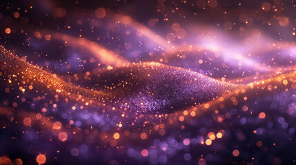 Abstract close-up of a purple and orange texture with glowing particles, evoking a sense of...