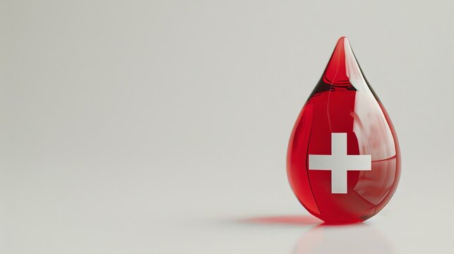 A little drop of blood with Red cross symbol. Concept of World Blood Donor Day.
