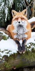 Raposa vermelha em uma floresta nevada